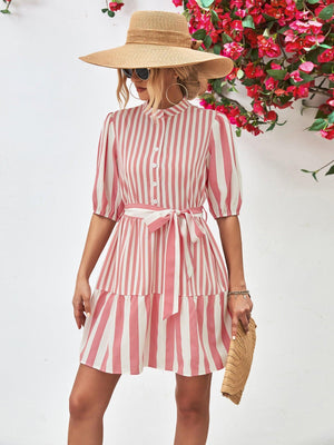 Untouchable Half Sleeve Vertical Striped Dress - MXSTUDIO.COM