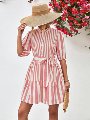 Untouchable Half Sleeve Vertical Striped Dress - MXSTUDIO.COM