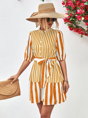 Untouchable Half Sleeve Vertical Striped Dress - MXSTUDIO.COM