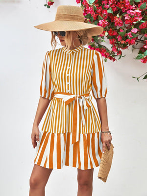 Untouchable Half Sleeve Vertical Striped Dress - MXSTUDIO.COM