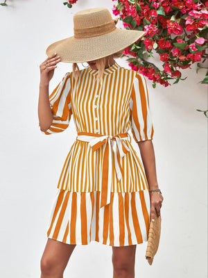 Untouchable Half Sleeve Vertical Striped Dress - MXSTUDIO.COM