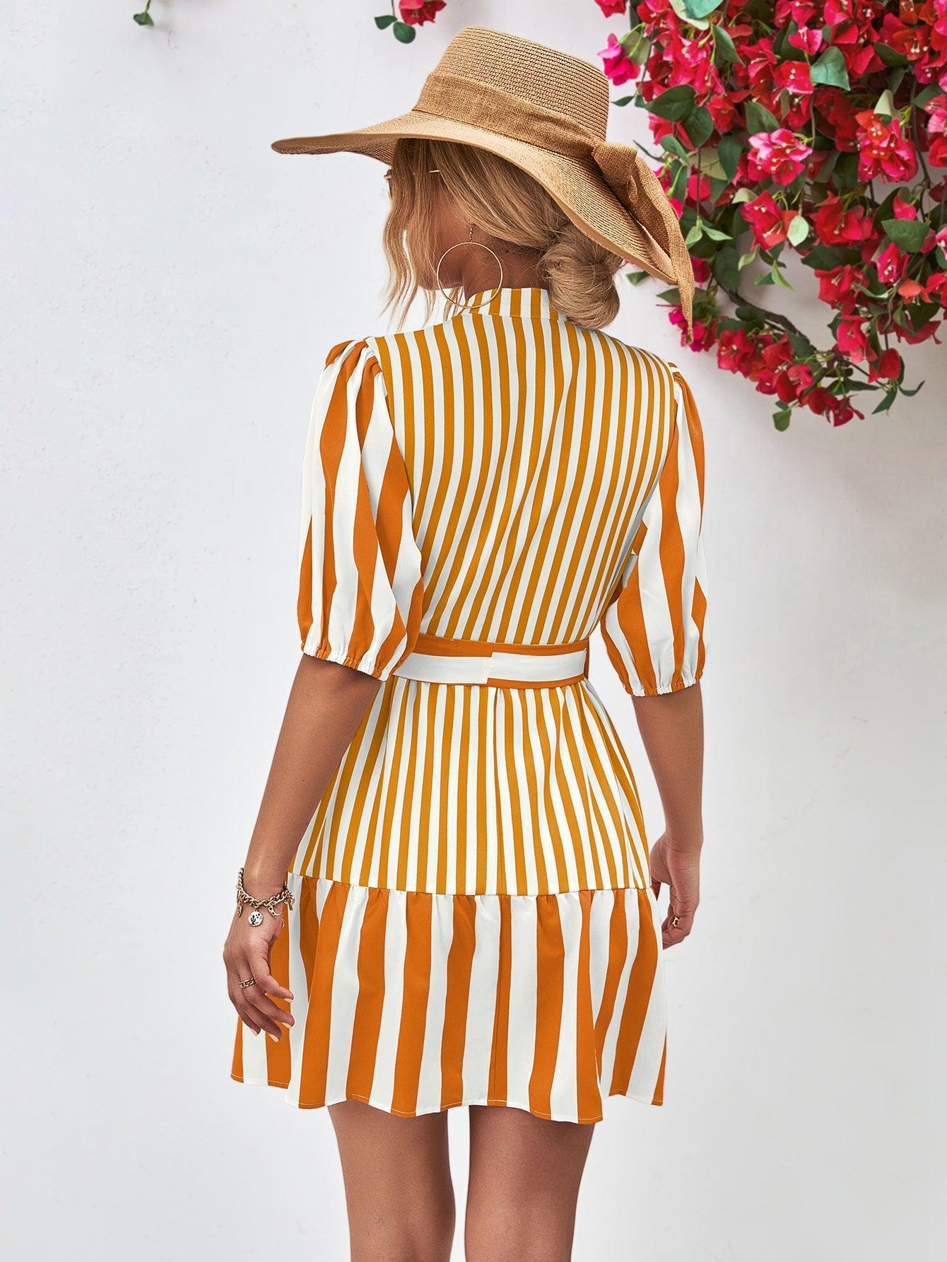 Untouchable Half Sleeve Vertical Striped Dress - MXSTUDIO.COM