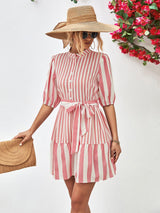 Untouchable Half Sleeve Vertical Striped Dress - MXSTUDIO.COM