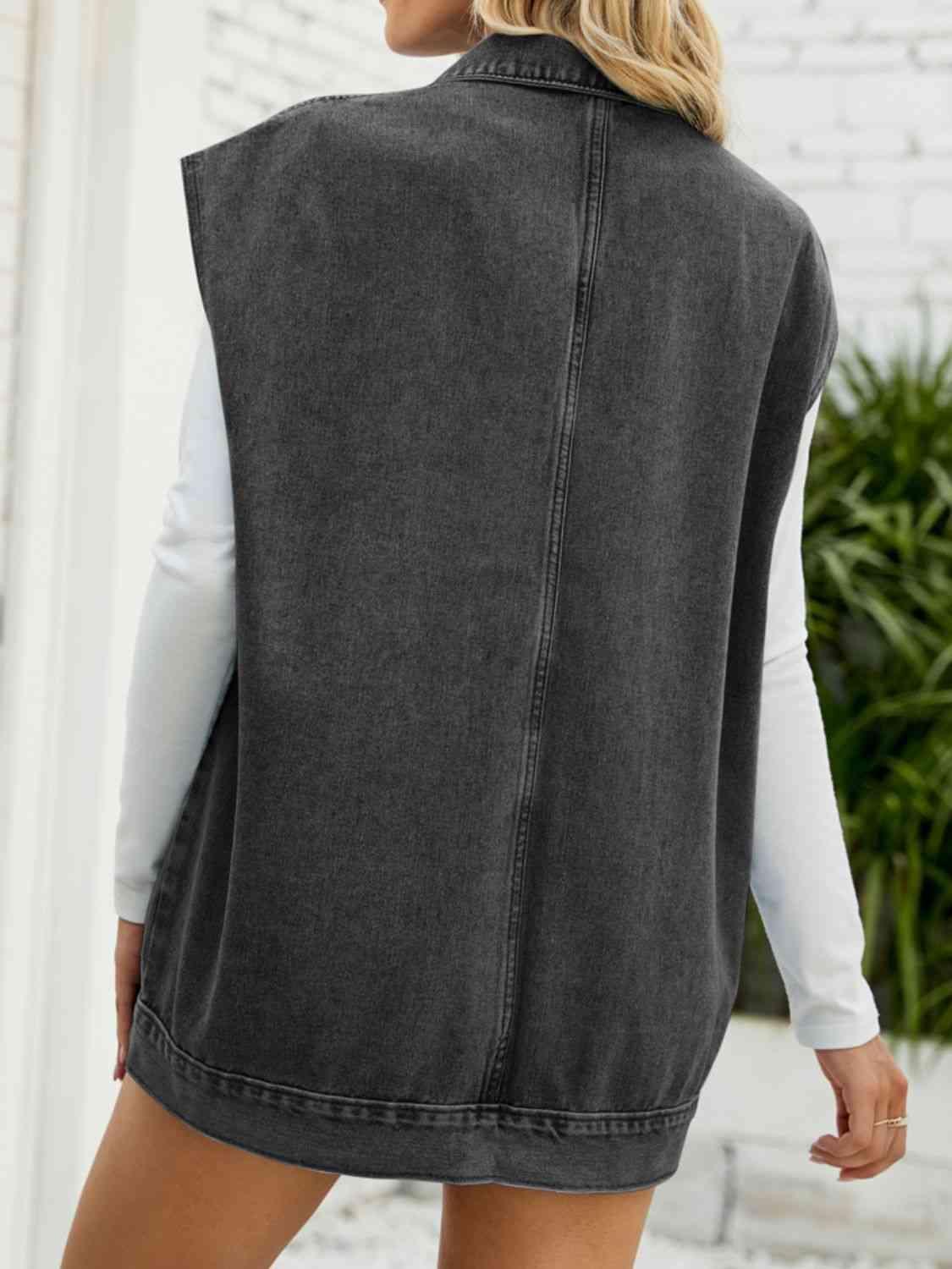 Unwavering Collared Neck Denim Sleeveless Top - MXSTUDIO.COM