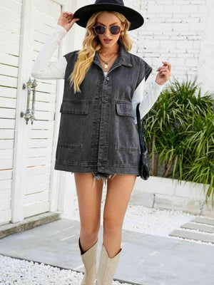 Unwavering Collared Neck Denim Sleeveless Top - MXSTUDIO.COM