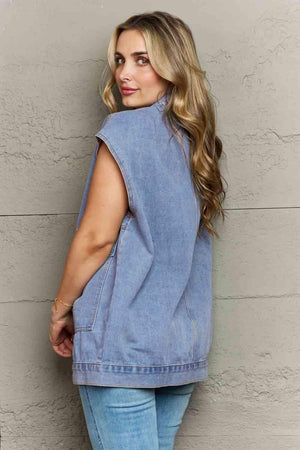 Unwavering Collared Neck Denim Sleeveless Top - MXSTUDIO.COM