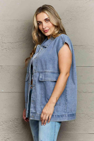 Unwavering Collared Neck Denim Sleeveless Top - MXSTUDIO.COM