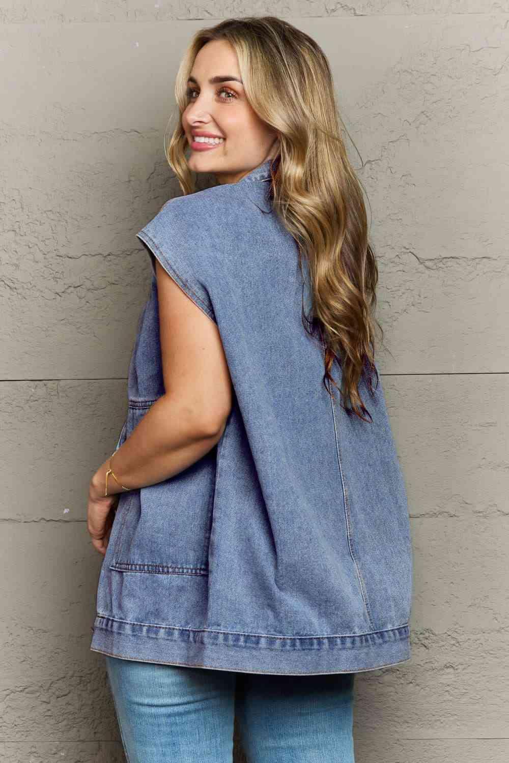 Unwavering Collared Neck Denim Sleeveless Top - MXSTUDIO.COM