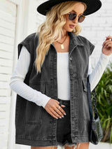 Unwavering Collared Neck Denim Sleeveless Top - MXSTUDIO.COM