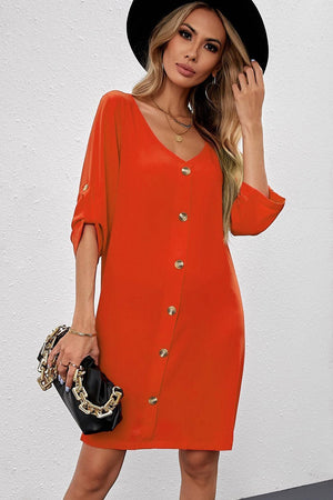 Unwind In Style Half Sleeve Button Front Mini Dress - MXSTUDIO.COM