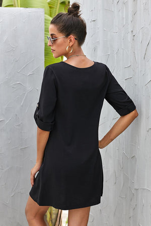 Unwind In Style Half Sleeve Button Front Mini Dress - MXSTUDIO.COM