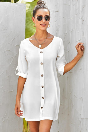 Unwind In Style Half Sleeve Button Front Mini Dress - MXSTUDIO.COM