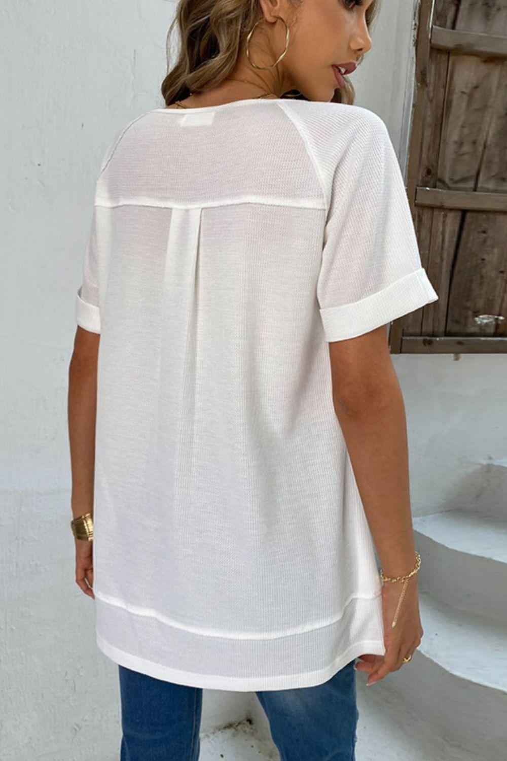 Upgraded Version of Me Cuffed Sleeve Henley Top - MXSTUDIO.COM