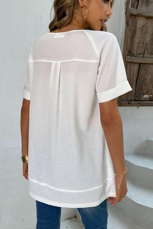 Upgraded Version of Me Cuffed Sleeve Henley Top - MXSTUDIO.COM