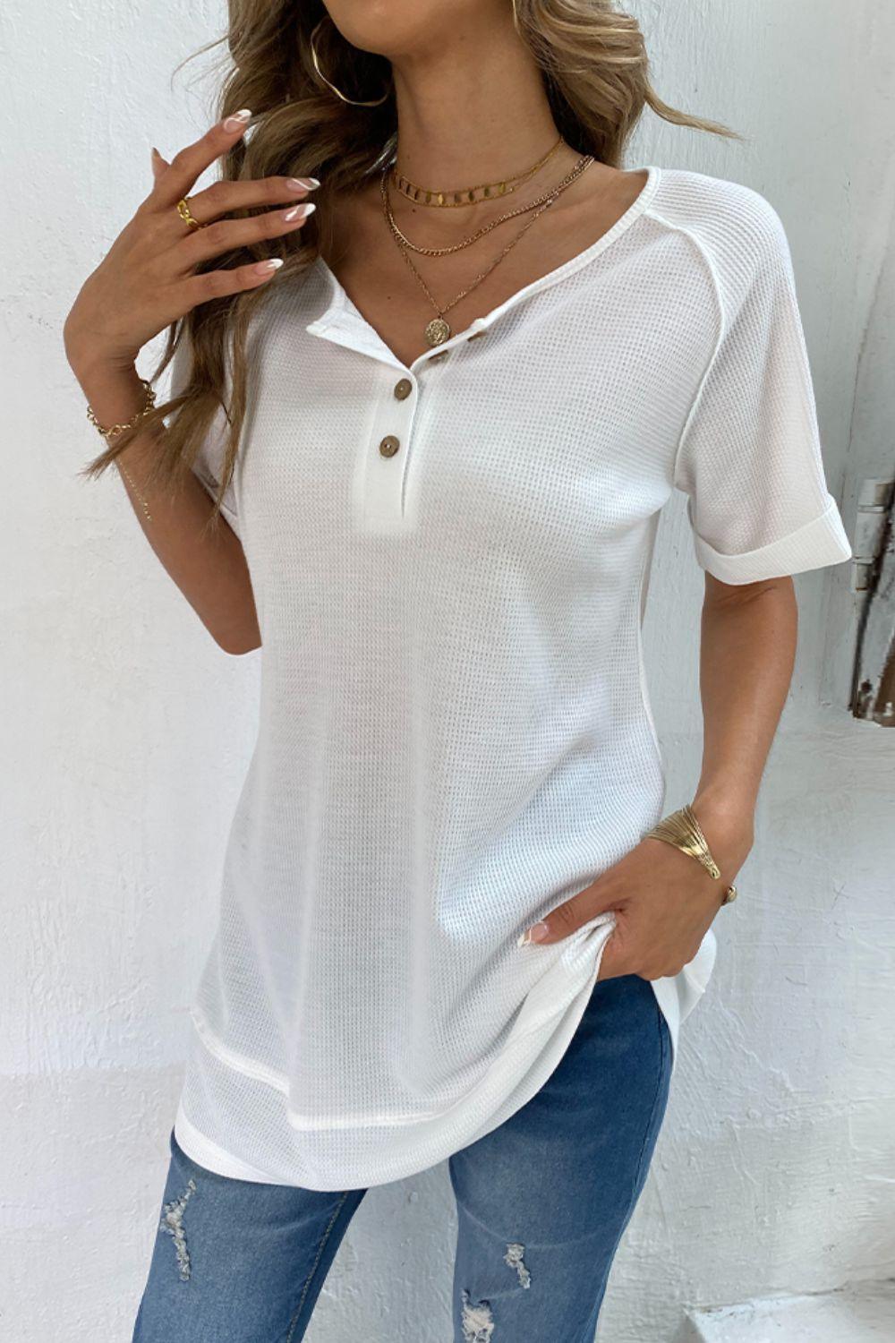 Upgraded Version of Me Cuffed Sleeve Henley Top - MXSTUDIO.COM