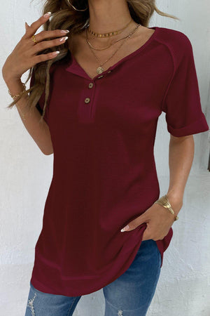 Upgraded Version of Me Cuffed Sleeve Henley Top - MXSTUDIO.COM