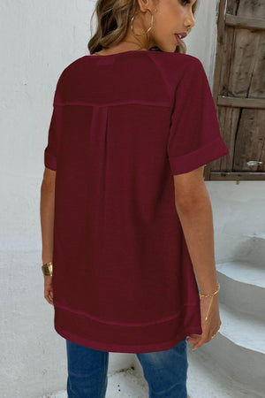 Upgraded Version of Me Cuffed Sleeve Henley Top - MXSTUDIO.COM