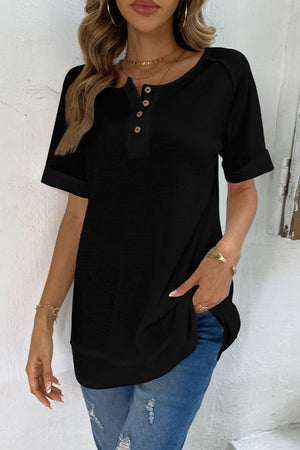 Upgraded Version of Me Cuffed Sleeve Henley Top - MXSTUDIO.COM