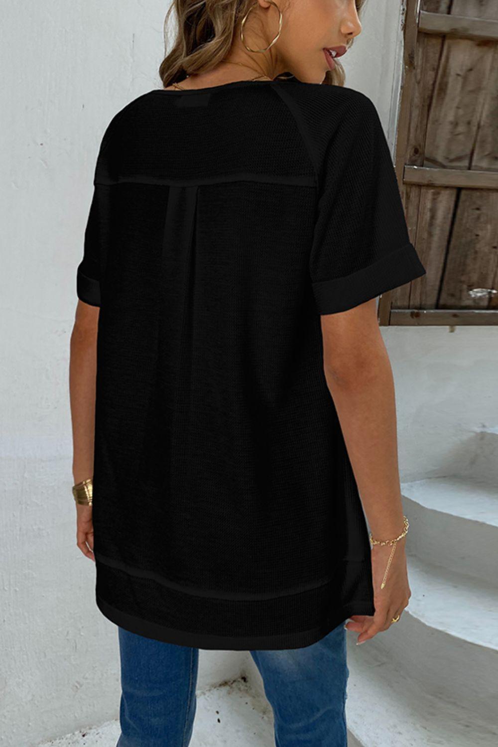 Upgraded Version of Me Cuffed Sleeve Henley Top - MXSTUDIO.COM