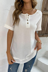 Upgraded Version of Me Cuffed Sleeve Henley Top - MXSTUDIO.COM