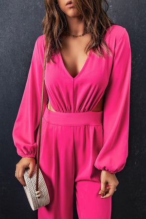 Uptown Girl Wide Leg Pink Long Sleeve Jumpsuit - MXSTUDIO.COM