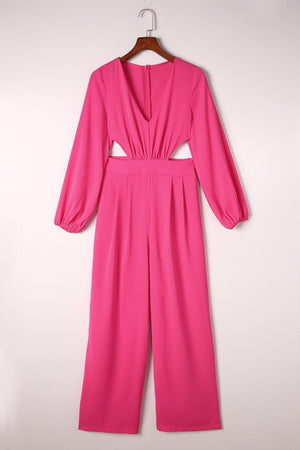 Uptown Girl Wide Leg Pink Long Sleeve Jumpsuit - MXSTUDIO.COM