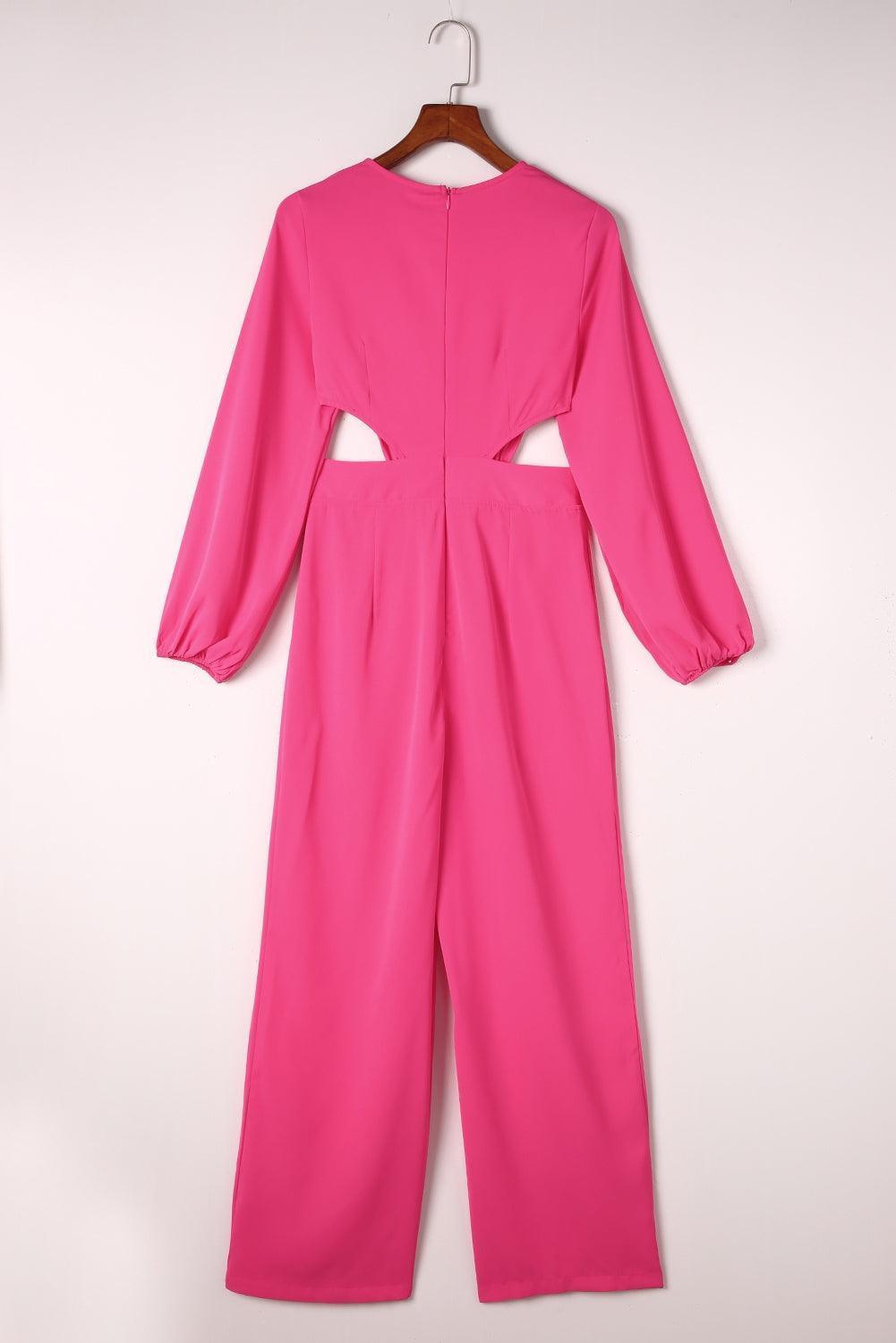 Uptown Girl Wide Leg Pink Long Sleeve Jumpsuit - MXSTUDIO.COM