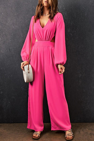 Uptown Girl Wide Leg Pink Long Sleeve Jumpsuit - MXSTUDIO.COM