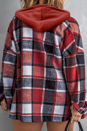 Urban Comfort Buttoned Plaid Hooded Jacket-MXSTUDIO.COM