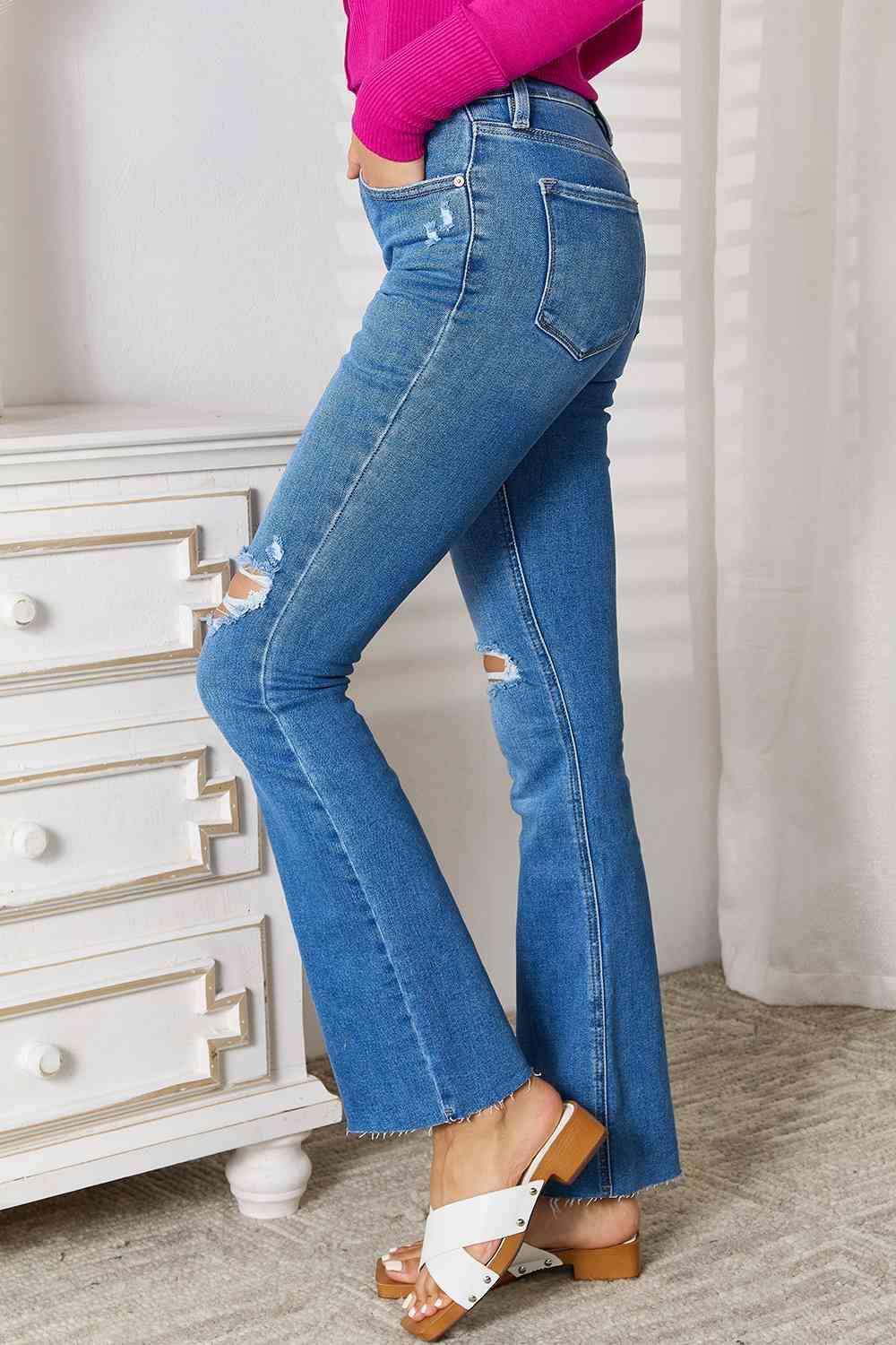 Urban Fashion Stretch Ripped Bootcut Jeans - MXSTUDIO.COM