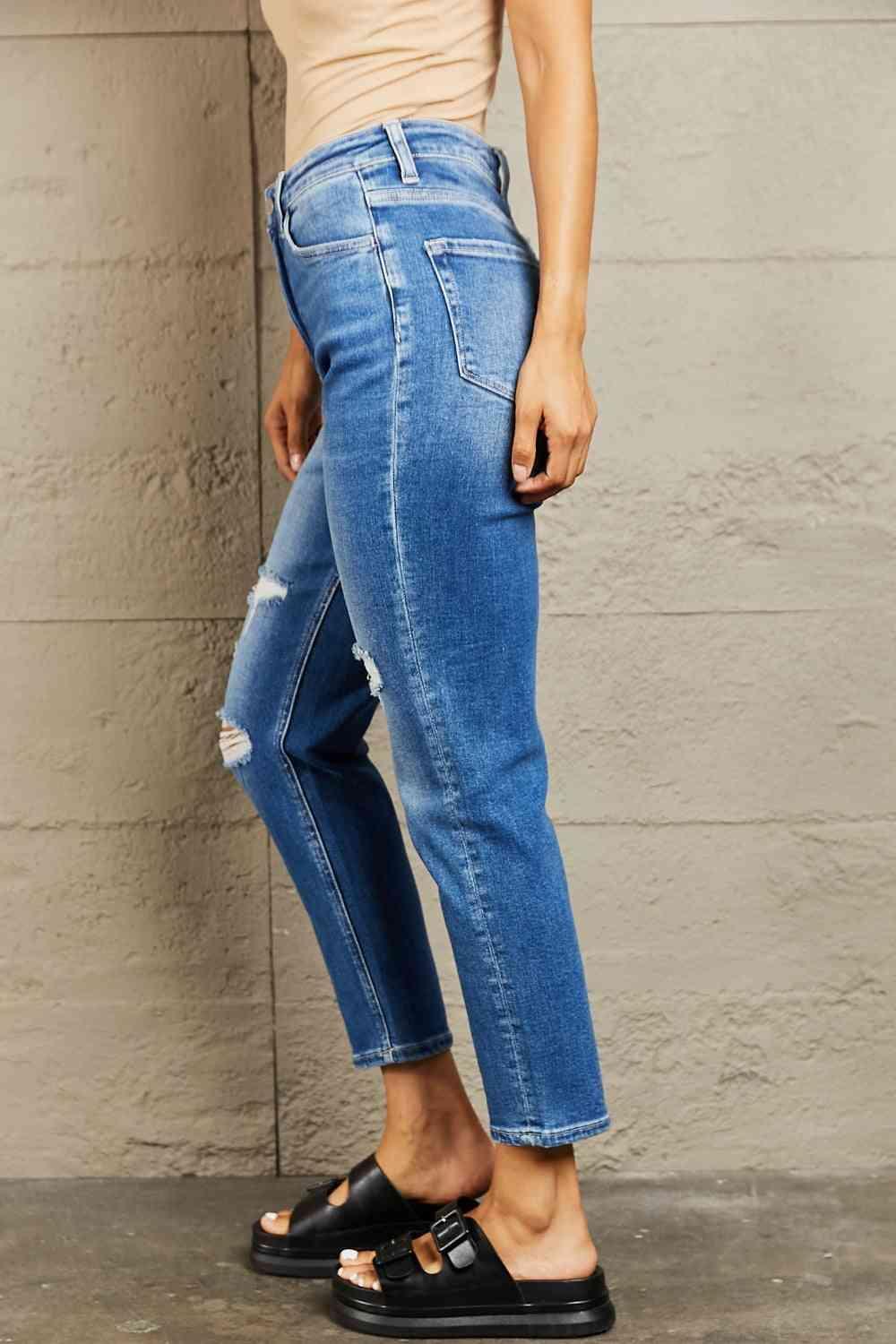 Urban Mode High Waist Distressed Cropped Jeans - MXSTUDIO.COM