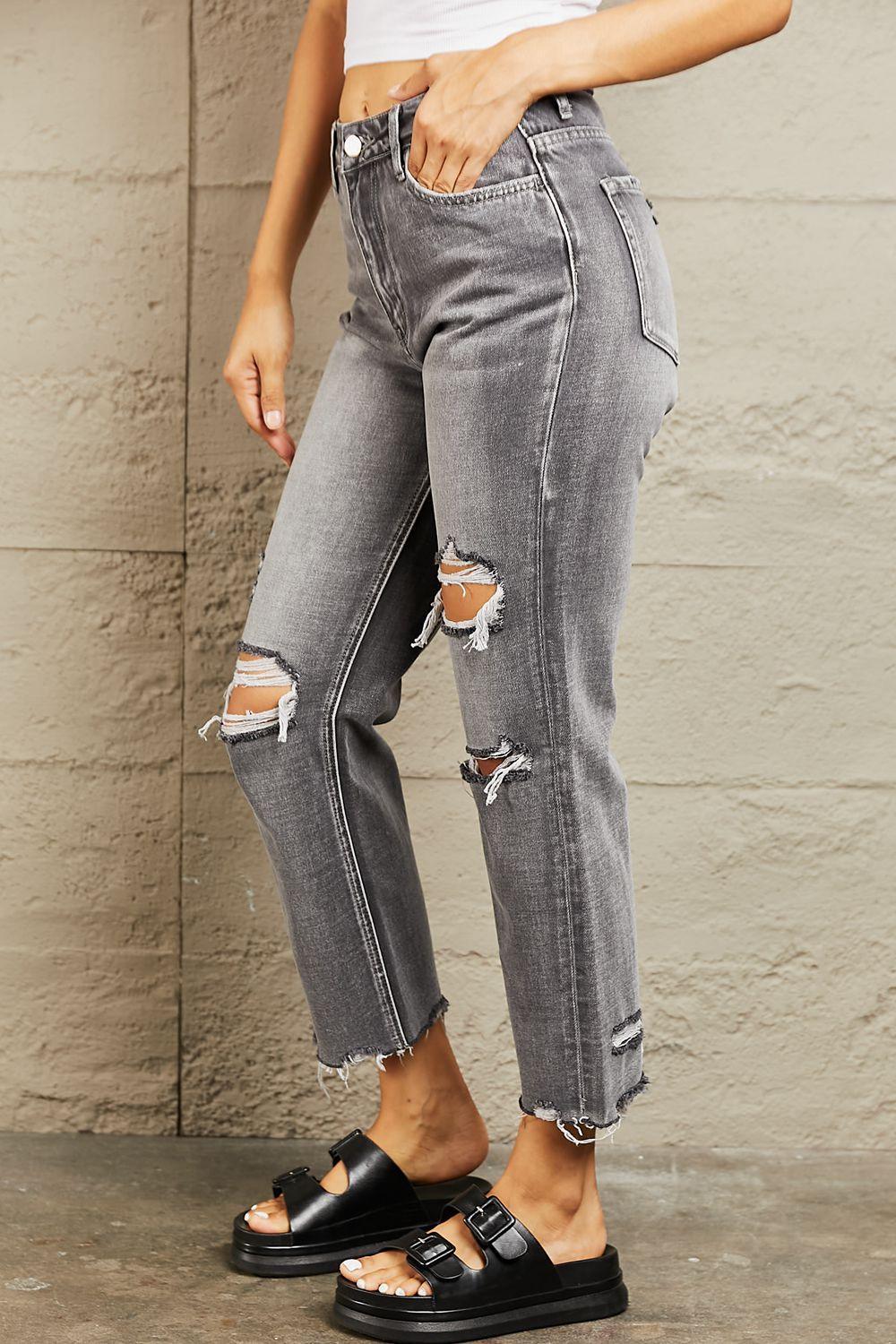 Urban Style Mid Rise Distressed Cropped Jeans - MXSTUDIO.COM