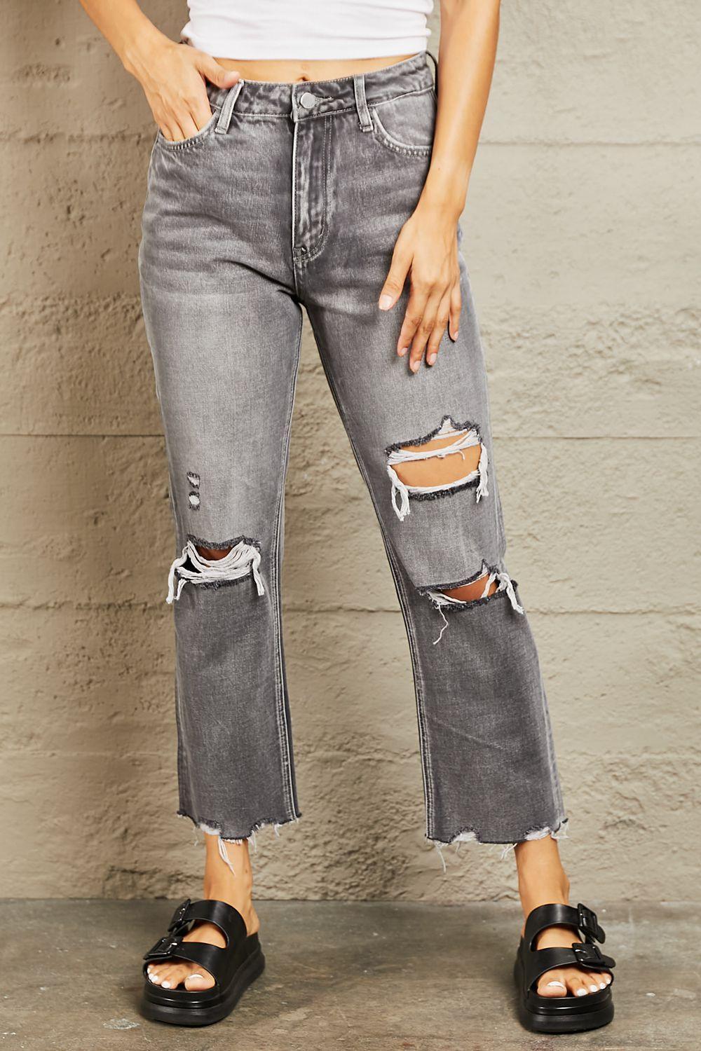 Urban Style Mid Rise Distressed Cropped Jeans - MXSTUDIO.COM
