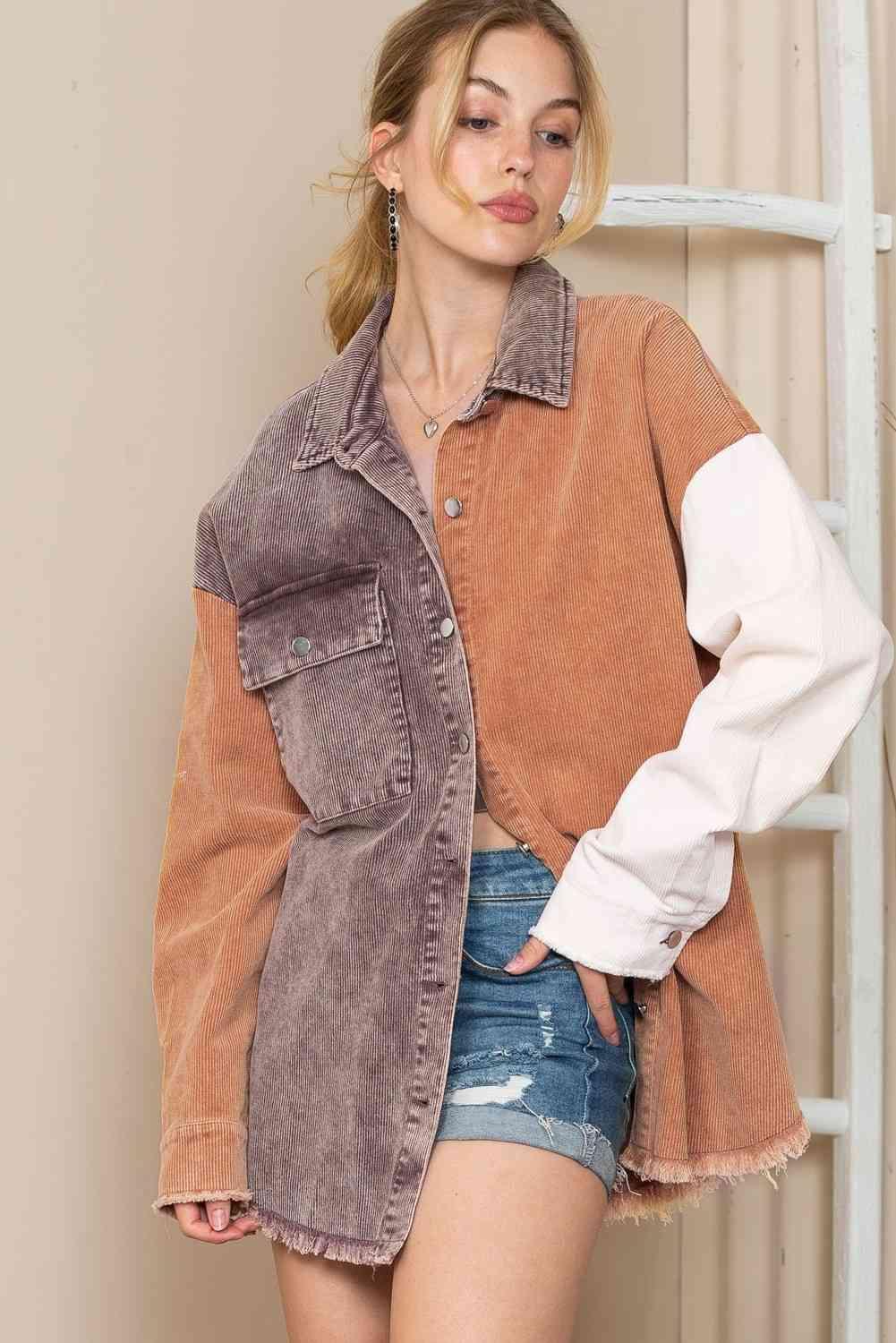 Urban Wear Color Block Oversized Shirt Jacket-MXSTUDIO.COM