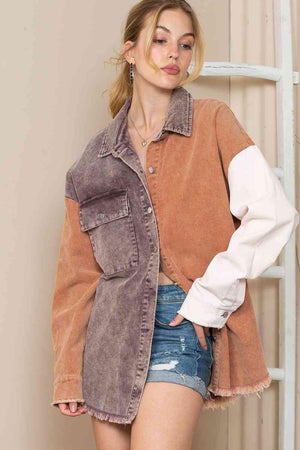Urban Wear Color Block Oversized Shirt Jacket-MXSTUDIO.COM