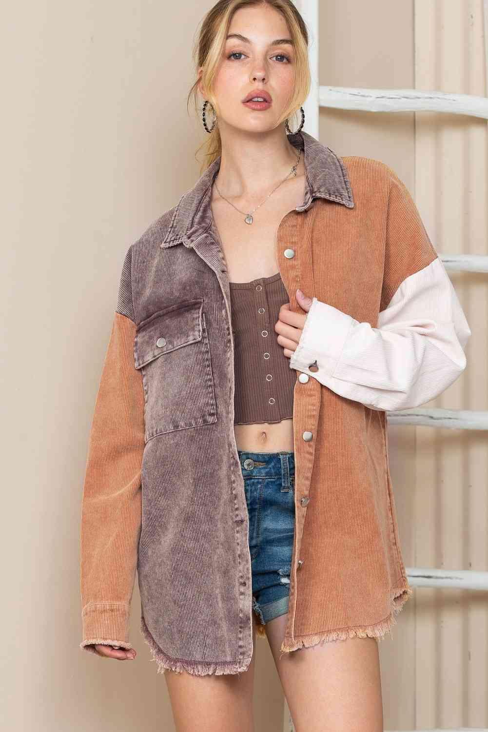 Urban Wear Color Block Oversized Shirt Jacket-MXSTUDIO.COM