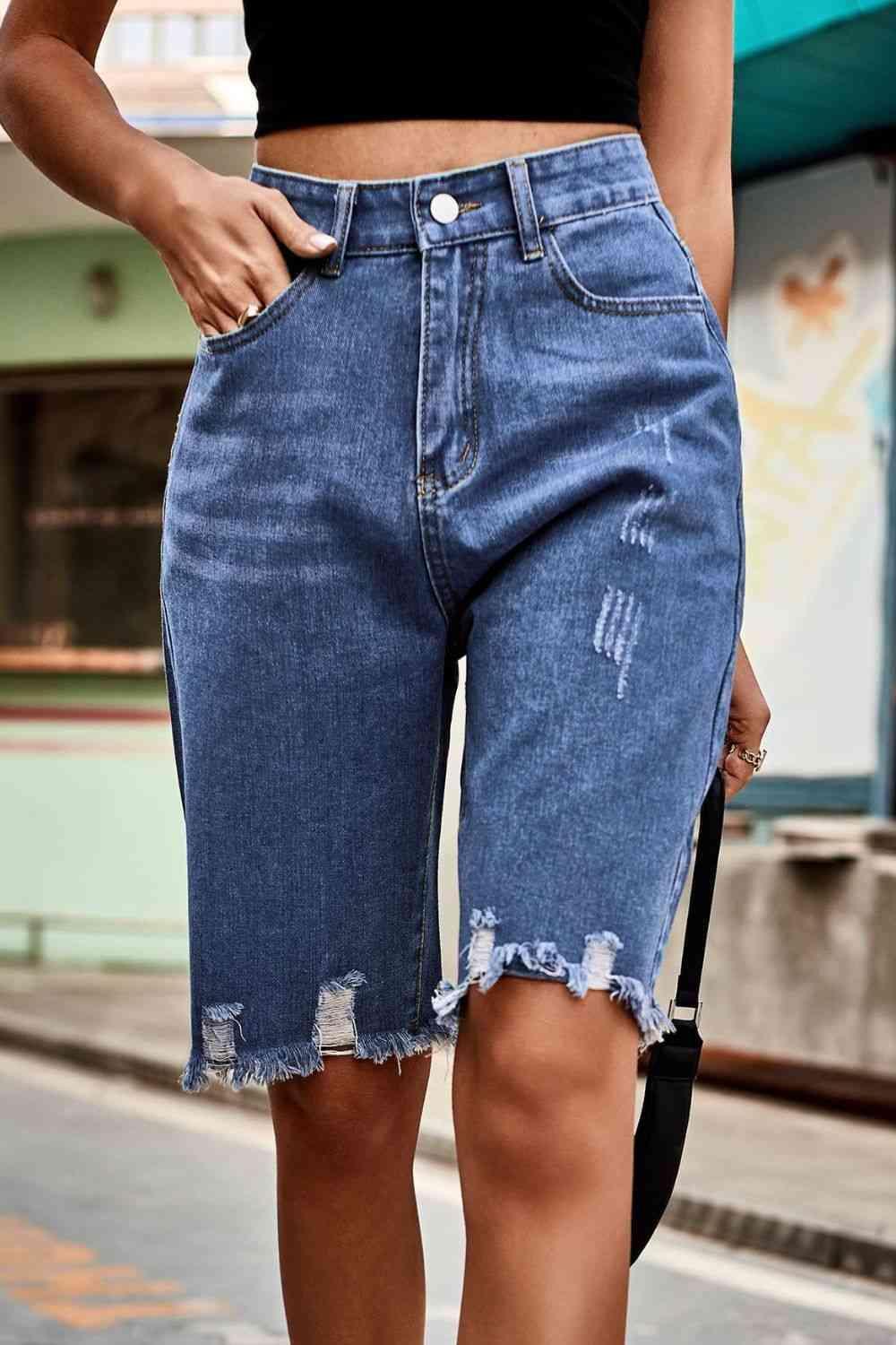 Urban Wear Distressed Denim Bermuda Shorts - MXSTUDIO.COM