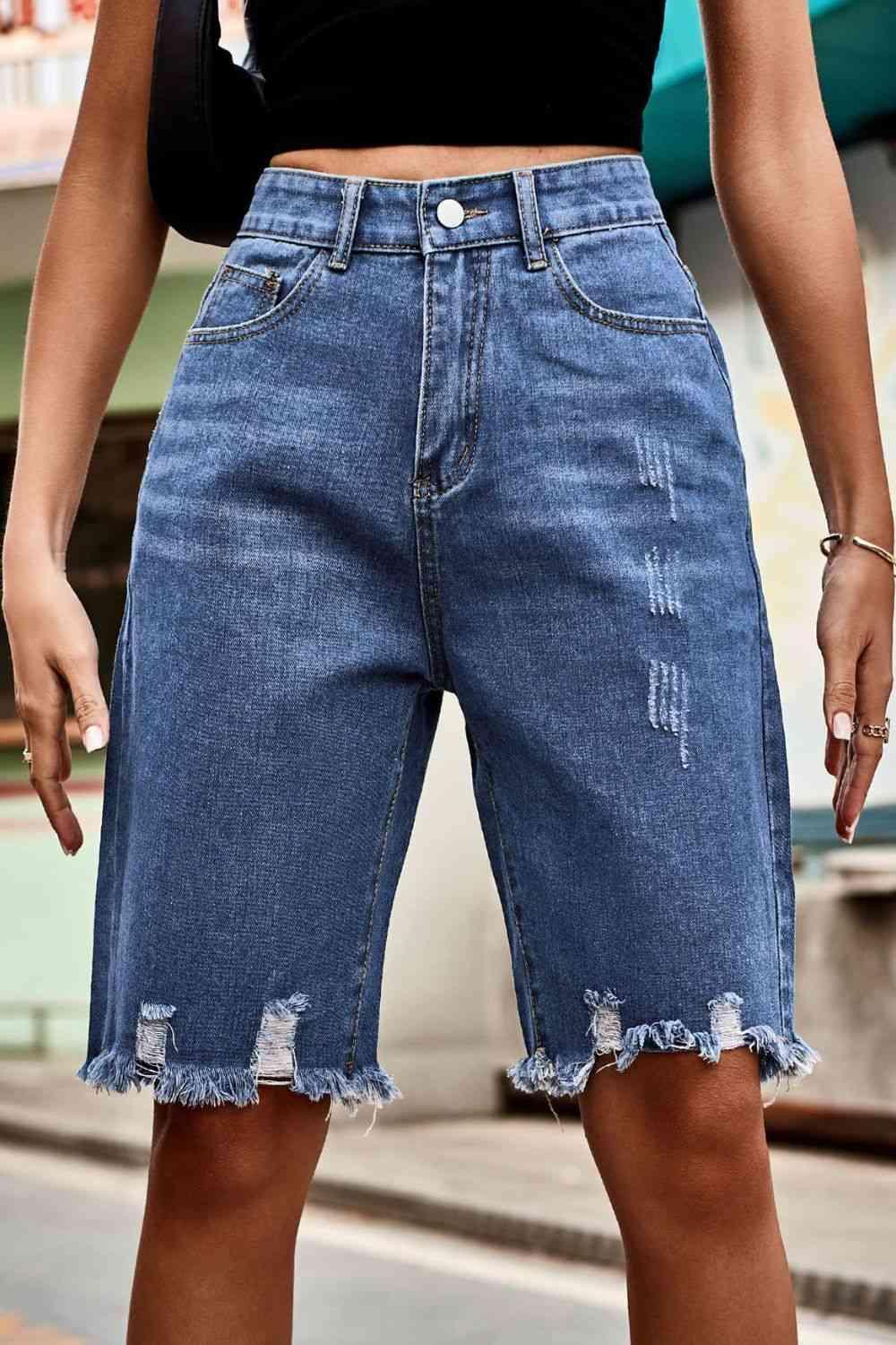 Urban Wear Distressed Denim Bermuda Shorts - MXSTUDIO.COM