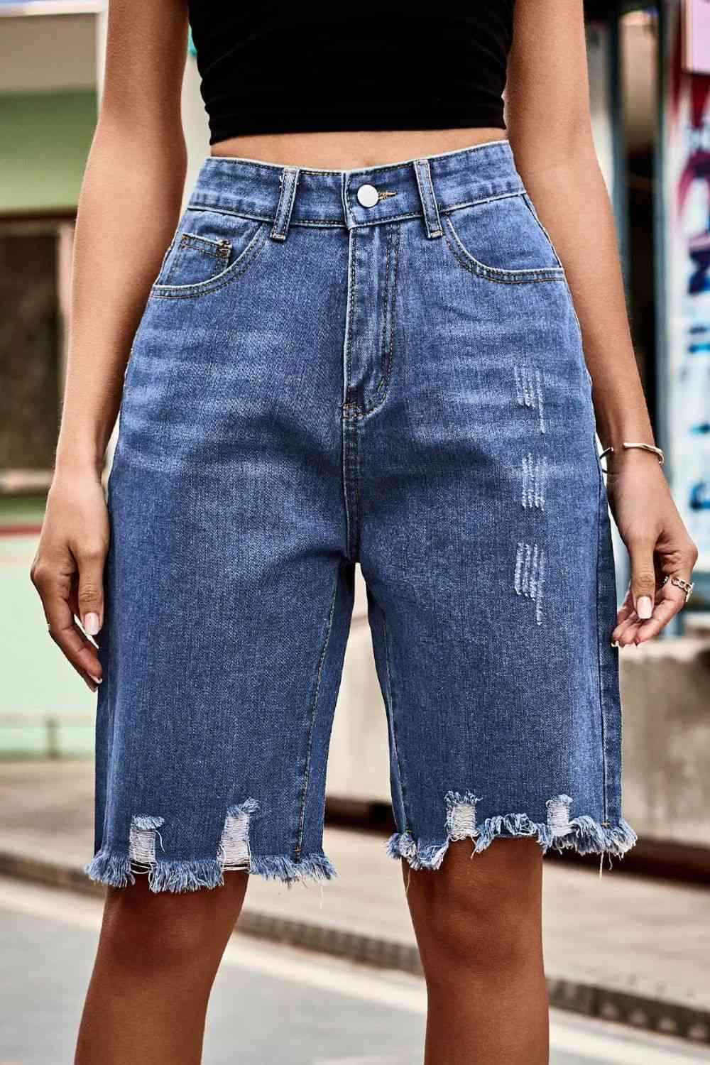 Urban Wear Distressed Denim Bermuda Shorts - MXSTUDIO.COM