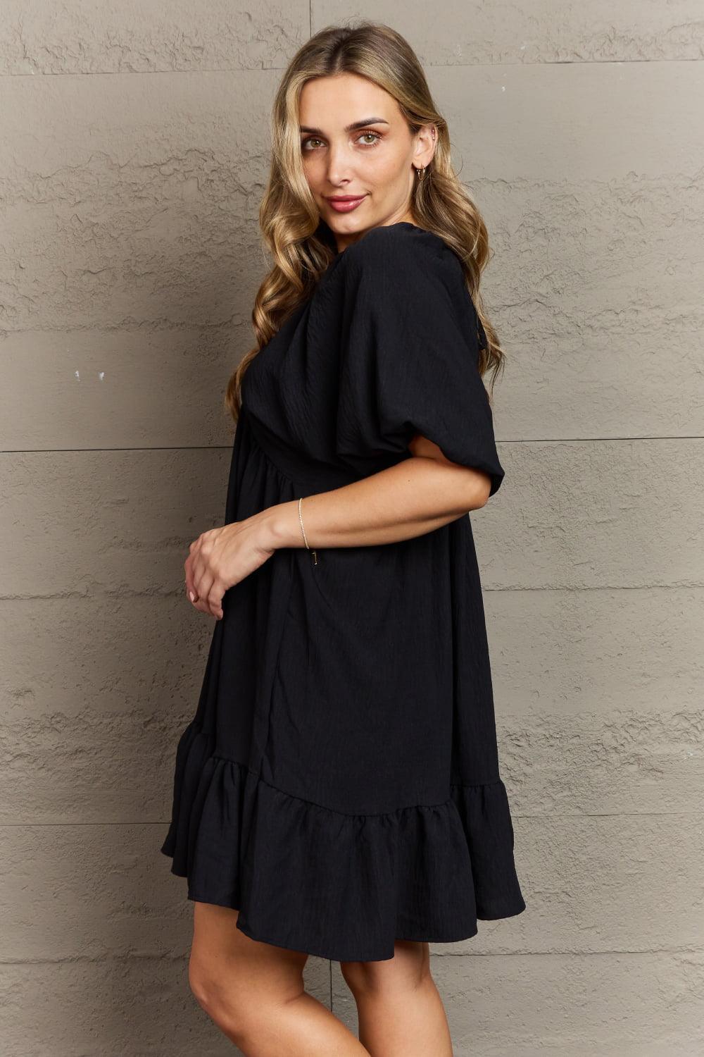 Utterly Stylish Short Sleeve Black Mini Dress - MXSTUDIO.COM