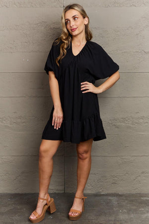 Utterly Stylish Short Sleeve Black Mini Dress - MXSTUDIO.COM