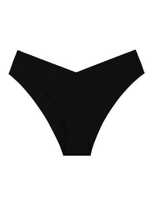 a women's black bikini bottom with a high waist