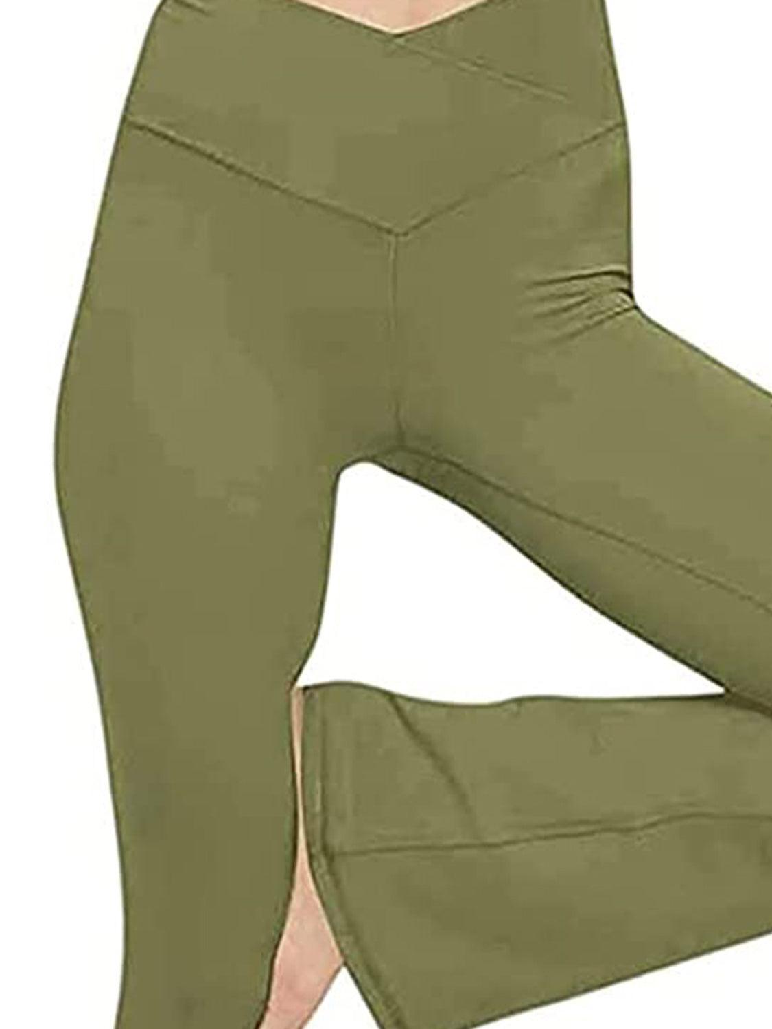 a woman in olive green leggings