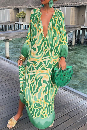 Vacation At Its Finest Green Balloon Sleeve Dress - MXSTUDIO.COM