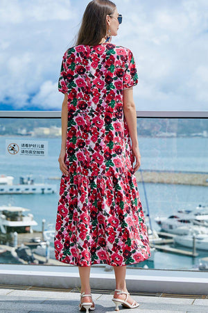Vacation Aura Floral Surplice Belted Midi Dress - MXSTUDIO.COM