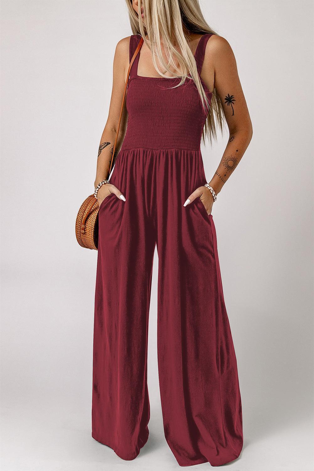 Vacation Chick Square Neck Wide Leg Jumpsuit - MXSTUDIO.COM