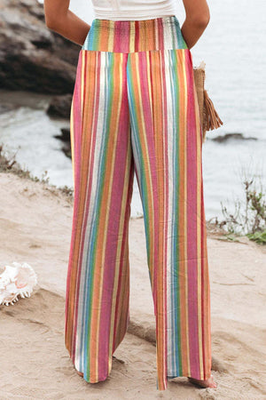 Vacation Chill Elastic Waist Striped Palazzo Pants - MXSTUDIO.COM