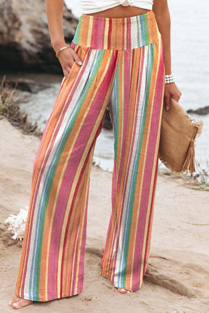 Vacation Chill Elastic Waist Striped Palazzo Pants - MXSTUDIO.COM