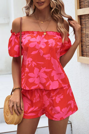 Vacation Cutie Off-Shoulder Top Floral Shorts Set - MXSTUDIO.COM