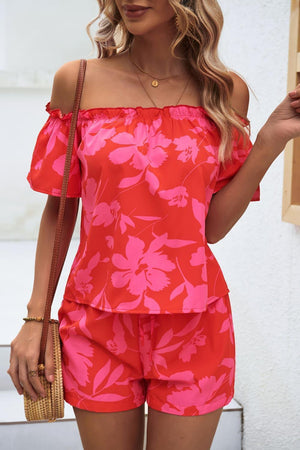 Vacation Cutie Off-Shoulder Top Floral Shorts Set - MXSTUDIO.COM